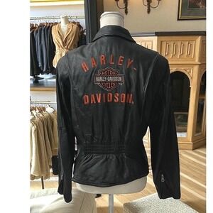 Harley Davidson‎ Genuine Black Leather Embroidered Motorcycle Jacket Size M